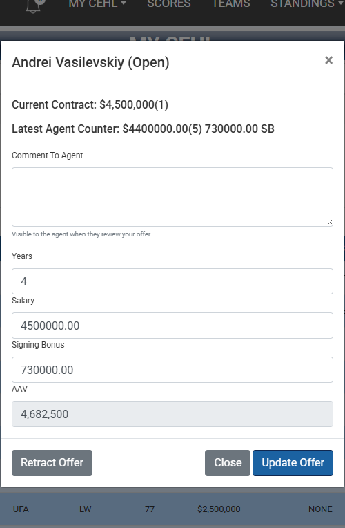 Contract extension window