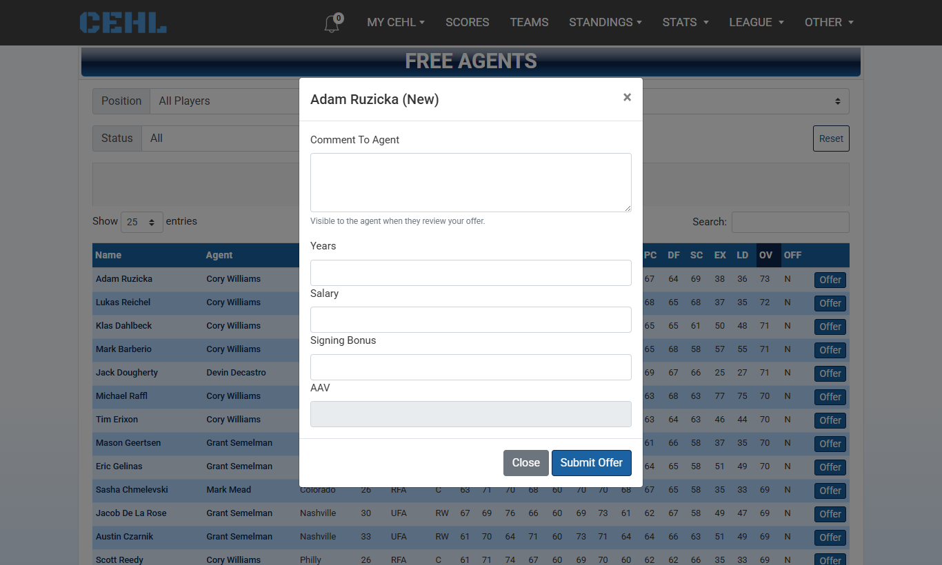 Free Agent Offer window